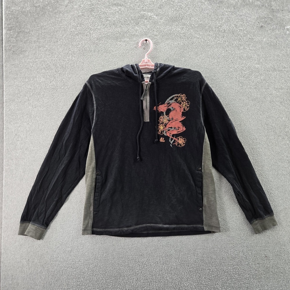 Crazy Shirts Men Shirt M Black Dragon Flowers Longboard Hooded Long Sleeve